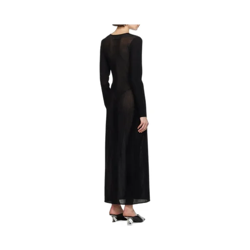 Morphing Pinstripe Mesh Midi Dress