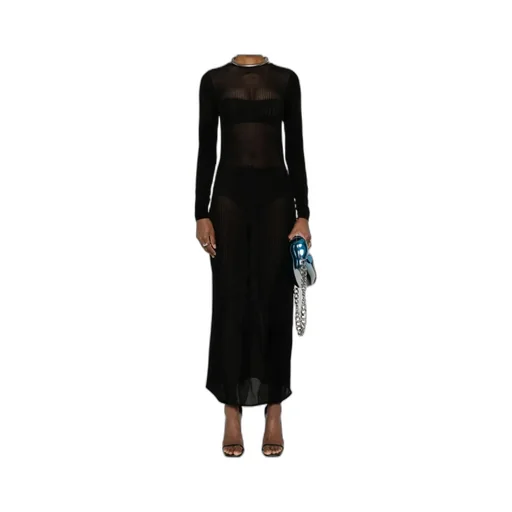 Morphing Pinstripe Mesh Midi Dress