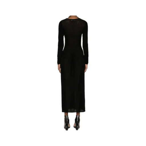 Morphing Pinstripe Mesh Midi Dress