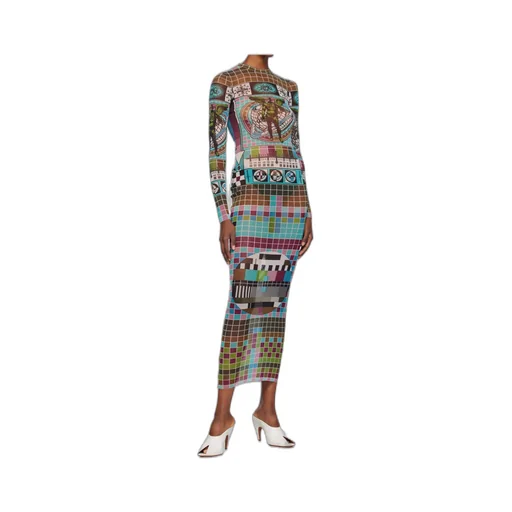 Mire-Printed Mesh Dress