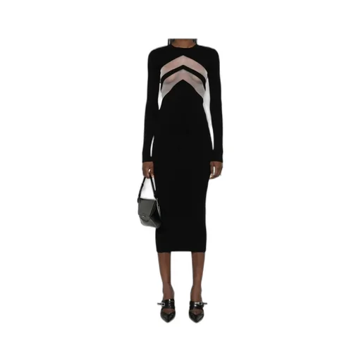 Semi-Sheer Panels Midi Dress