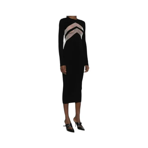 Semi-Sheer Panels Midi Dress