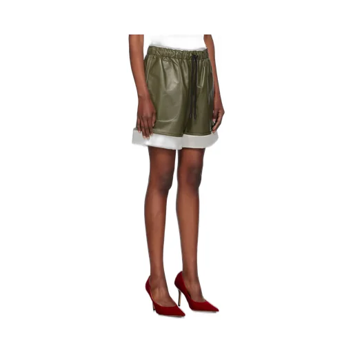 Contrast-Hem Leather Shorts