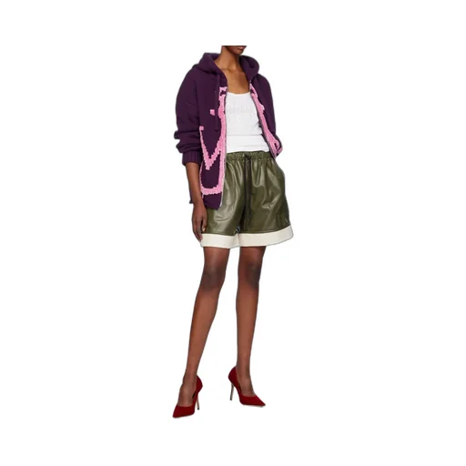Contrast-Hem Leather Shorts
