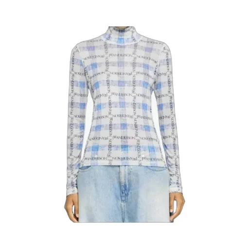 Logo Grid Check Printed Sheer Long Sleeved Top