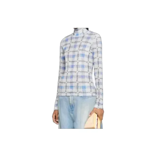Logo Grid Check Printed Sheer Long Sleeved Top