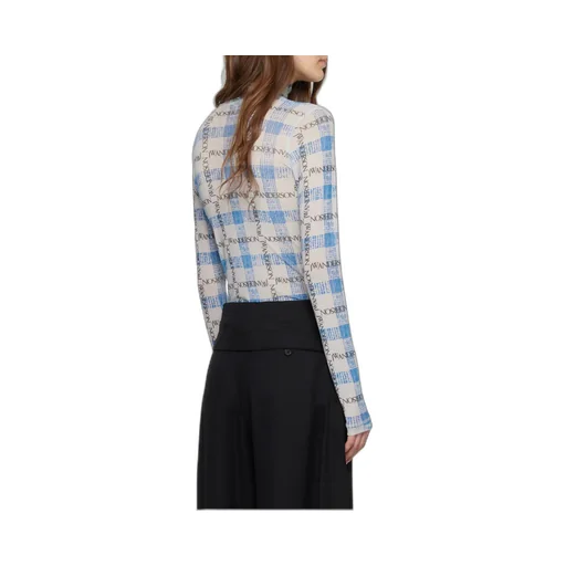 Logo Grid Check Printed Sheer Long Sleeved Top