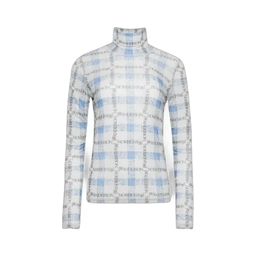 Logo Grid Check Printed Sheer Long Sleeved Top