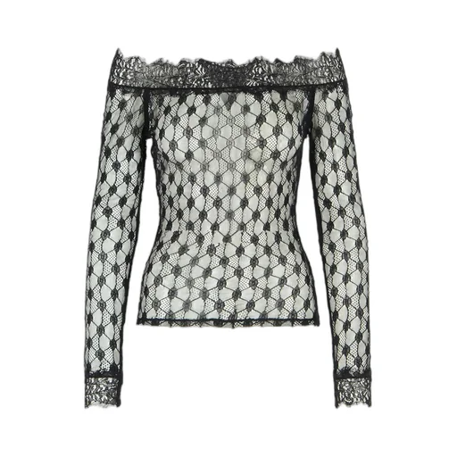 Lace-Detailed Long-Sleeved Top