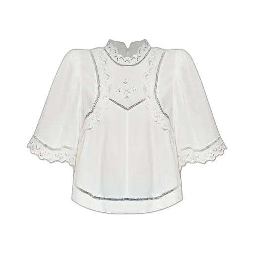 Embroidered Lace-Trimmed Blouse