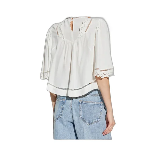 Embroidered Lace-Trimmed Blouse