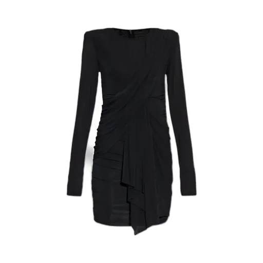 Draped Shoulder-Padded Dress