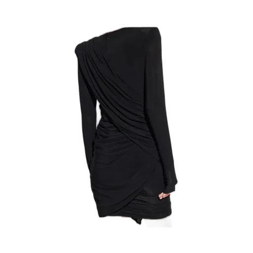 Draped Shoulder-Padded Dress