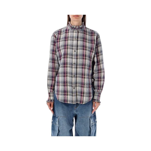 Frilled-Collar Plaid Shirt