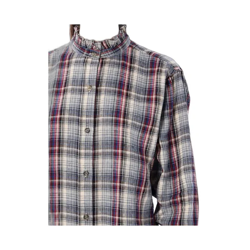 Frilled-Collar Plaid Shirt