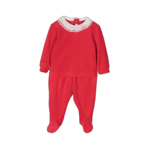 Ruffle-Collar Velvet Trousers Set