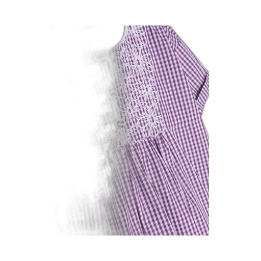Floral-Embroidered Gingham Dress