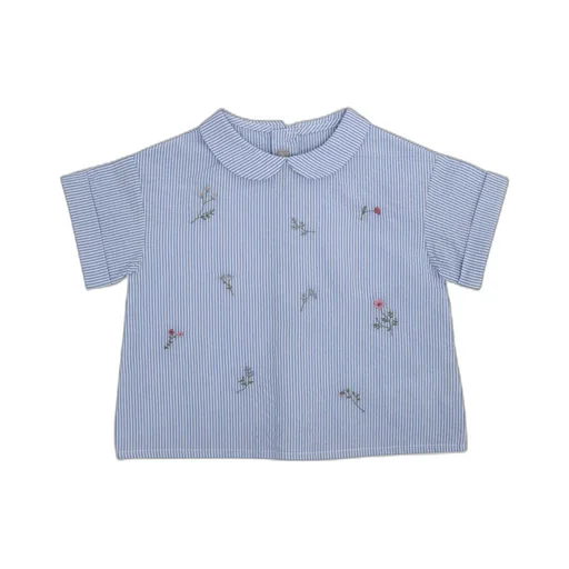 Floral-Embroidered Short-Sleeved Blouse