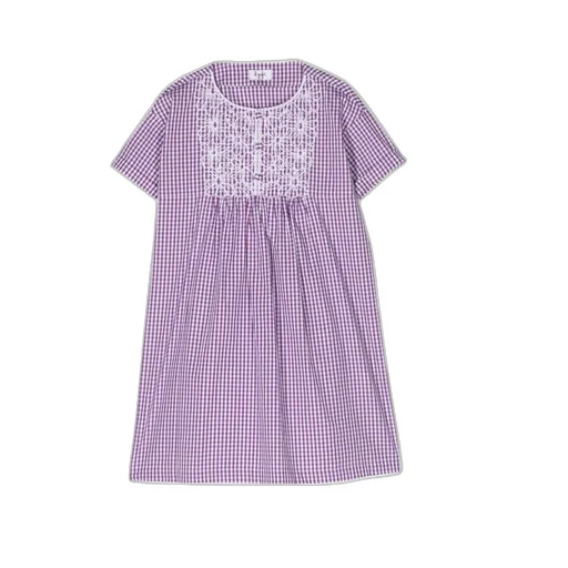Floral-Embroidered Gingham Dress