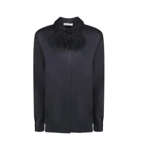 Feather-Trimmed Long Sleeve Top