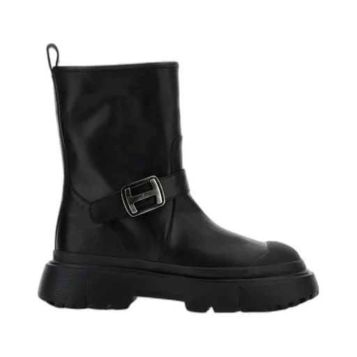 Logo Buckled Round-Toe Boots