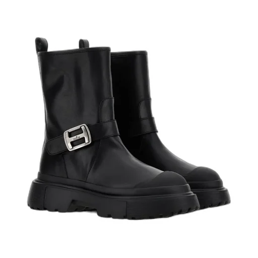 Logo Buckled Round-Toe Boots