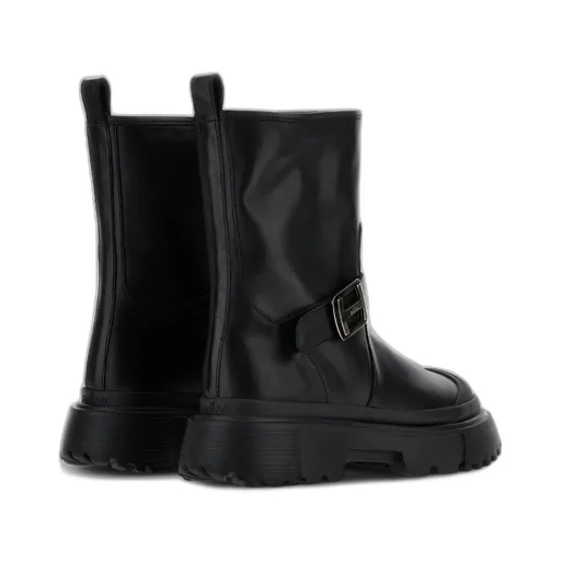 Logo Buckled Round-Toe Boots