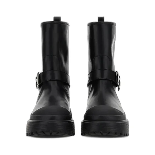 Logo Buckled Round-Toe Boots