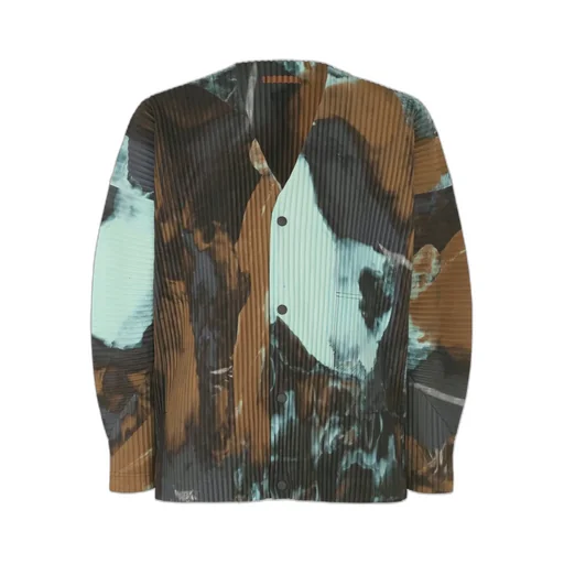 Pleated Print Knitted Cardigan