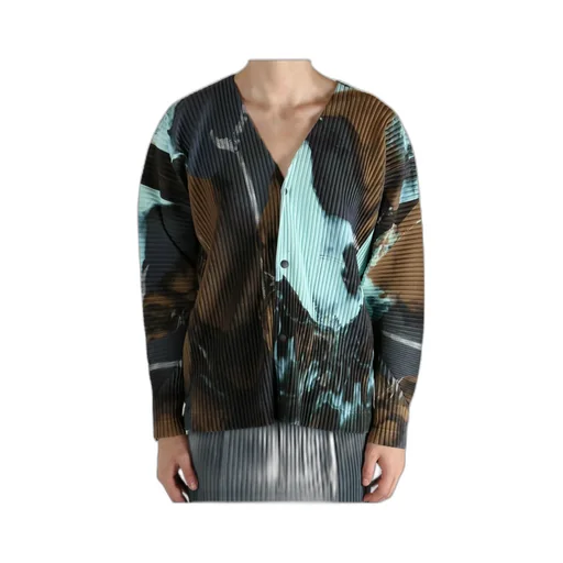 Pleated Print Knitted Cardigan
