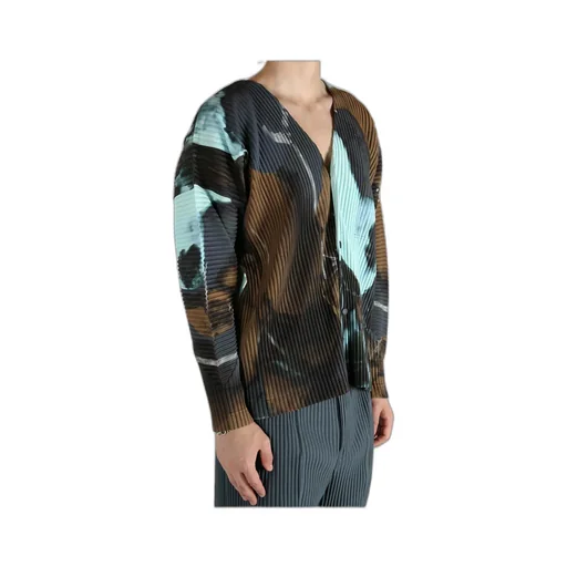 Pleated Print Knitted Cardigan