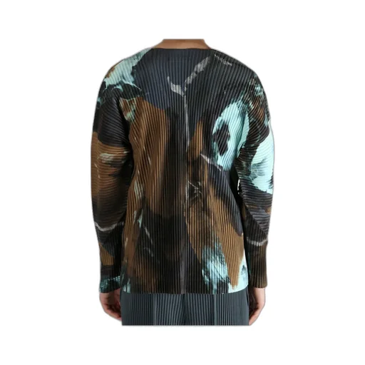 Pleated Print Knitted Cardigan