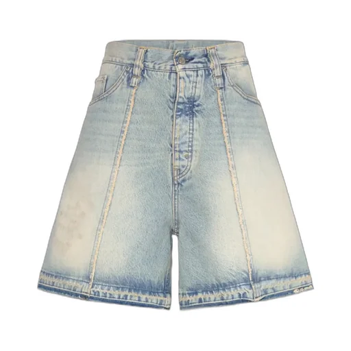 Wide-Leg Skid Denim Shorts