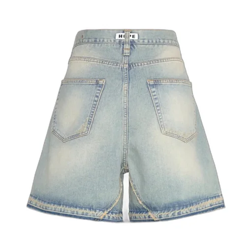 Wide-Leg Skid Denim Shorts