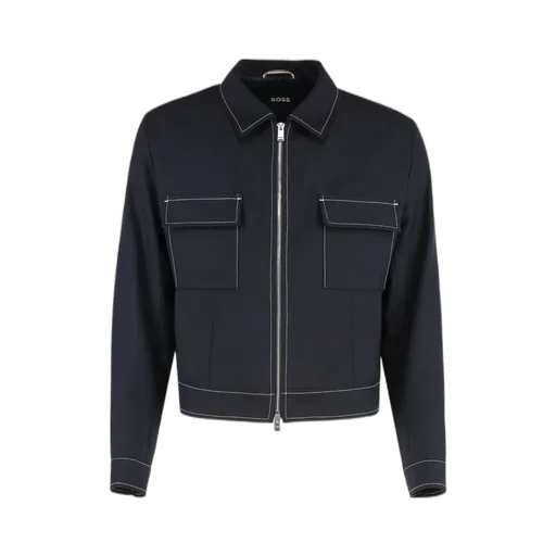 Flap-Pocket Contrast-Stitching Jacket