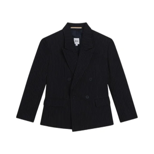 Pinstripe Pattern Double-Breasted Blazer
