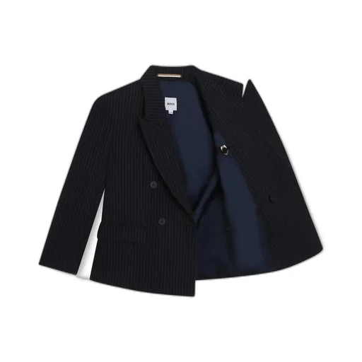 Pinstripe Pattern Double-Breasted Blazer