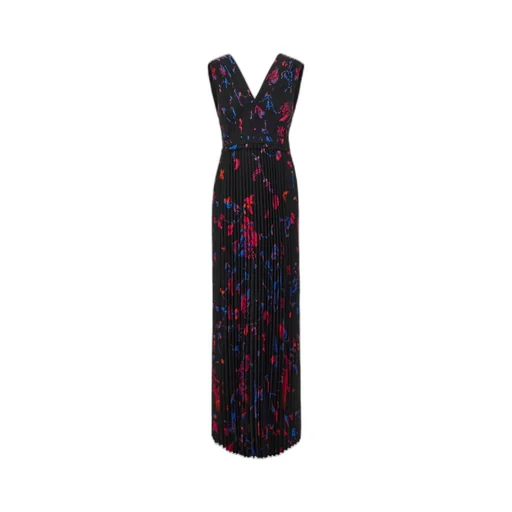 Floral-Printed V-Neck Pleated Dress