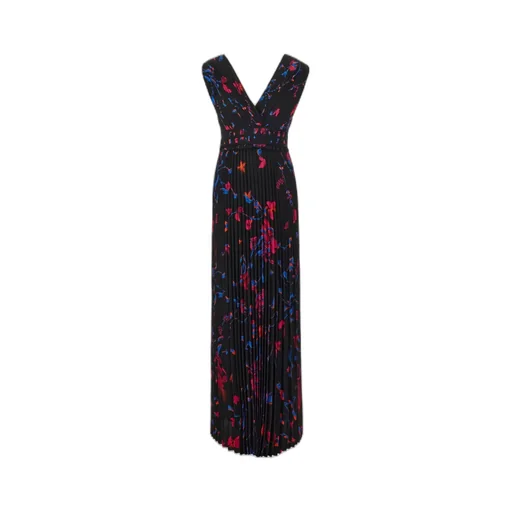 Floral-Printed V-Neck Pleated Dress