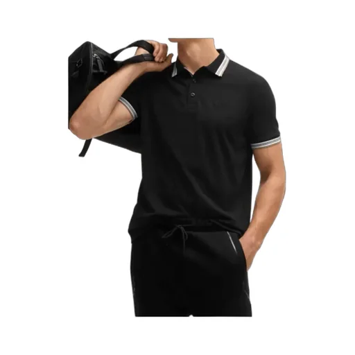 Striped-Collar Polo Shirt