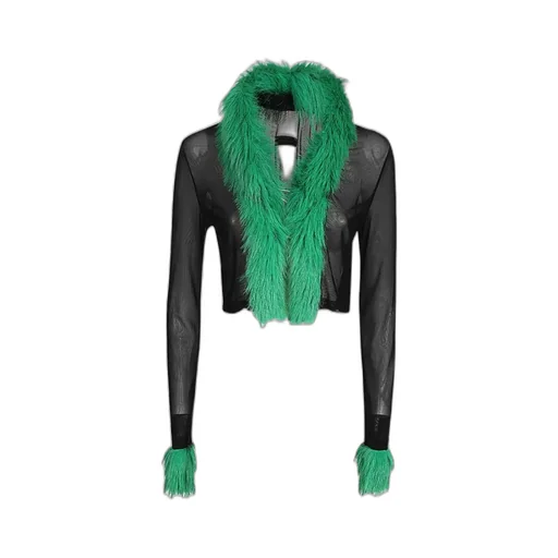 Faux-Fur Mesh Cardigan