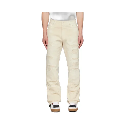 Straight-Leg Logo Patch Distressed Jeans