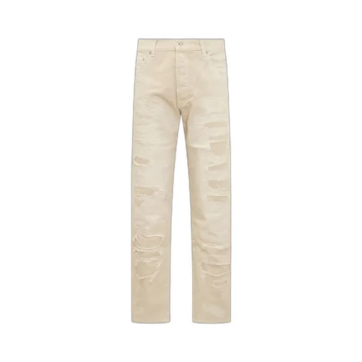 Straight-Leg Logo Patch Distressed Jeans