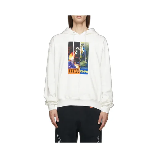 Split Heron Print Hooded Sweatshirt