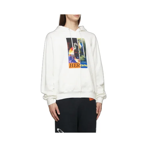 Split Heron Print Hooded Sweatshirt