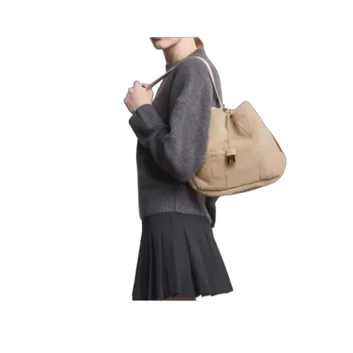 Magnetic-Closure Leather Tote Bag