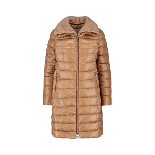Knitted-Collar Quilted Coat