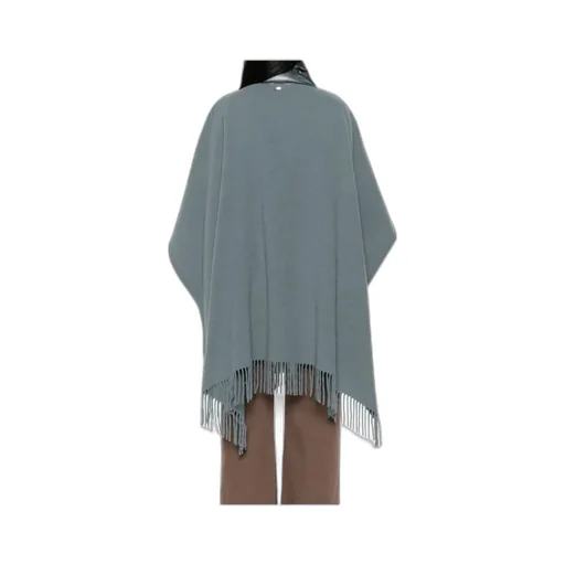 High-Neck Fringed-Edge Drawstring Poncho