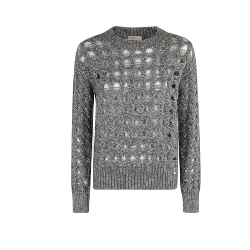 Geometric-Cutout Crew-Neck Sweater