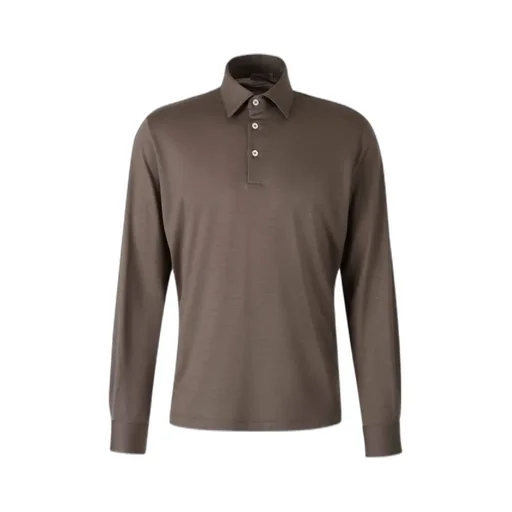 Button-Up Neck Long-Sleeved Polo Shirt